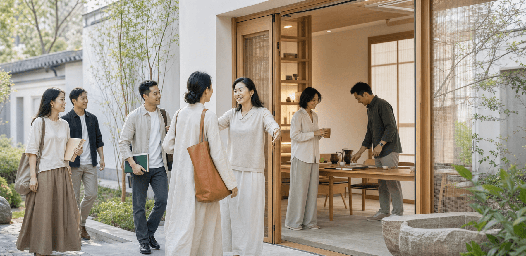 来到灿宁心舍参加共修的人们