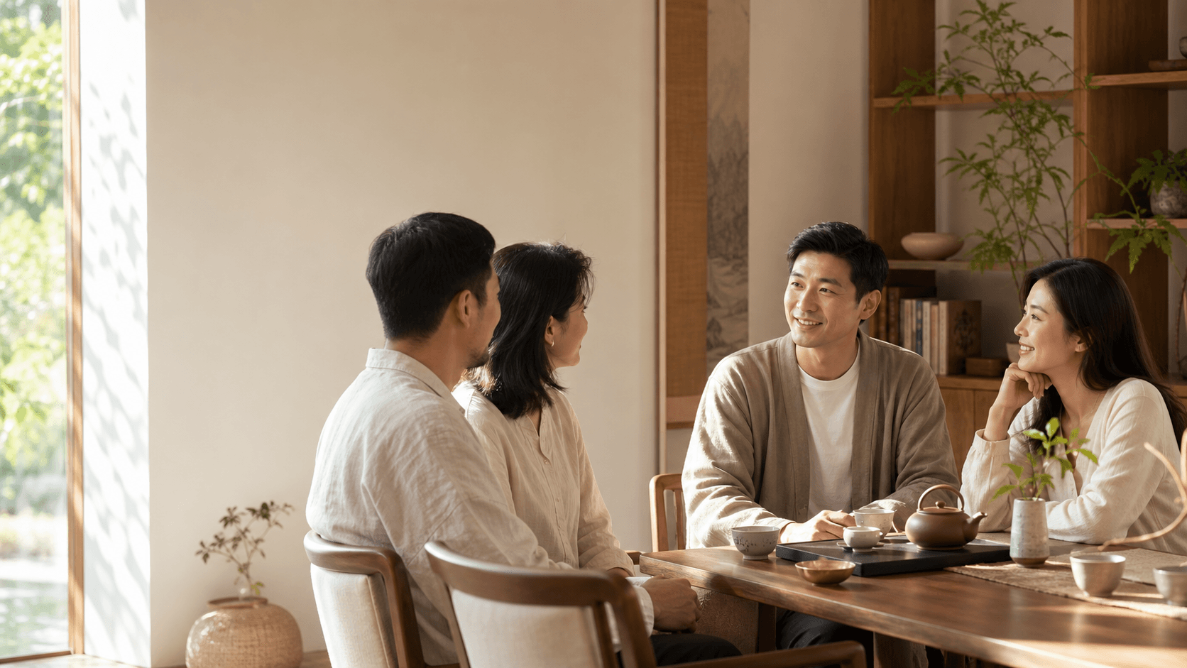 灿宁心舍共修中自在交流的人们